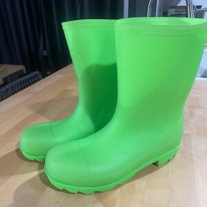 Neon green rain boots